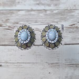 Vintage Clip On Earrings Large Statement Blue & Green Tones